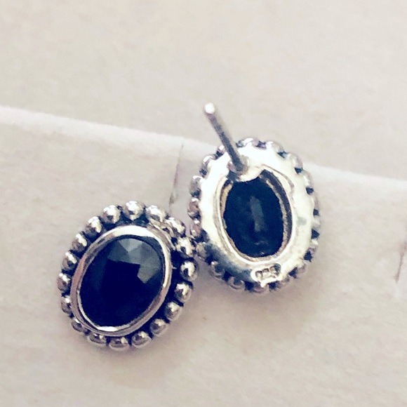Genuine Faceted Black Sapphire Caviar Earrings - Picture 3 of 3